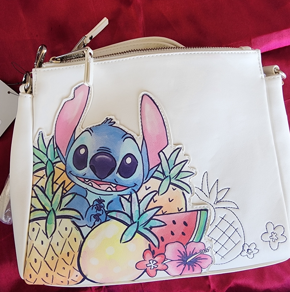 Disney White Crossbody Bag with Stitch and Pineapple Design
